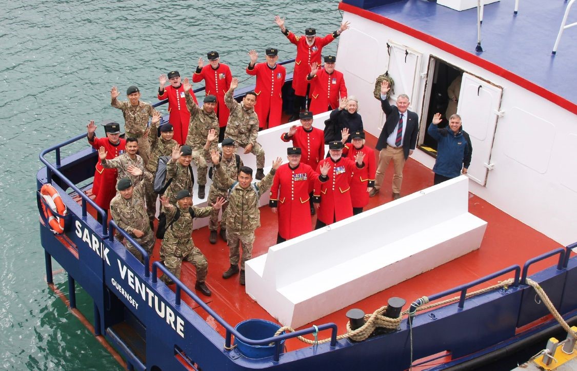 Accompanying the visiting Chelsea Pensioners and Gurkhas across to Sark